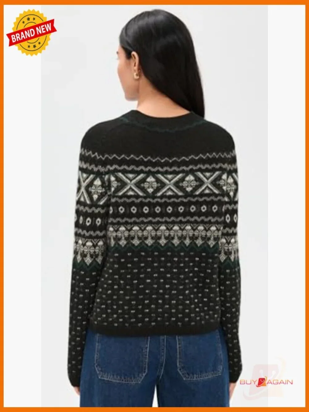 Cashmere Mock Neck Pullover Sweater, Fair Isle Pattern, Classic Fit
